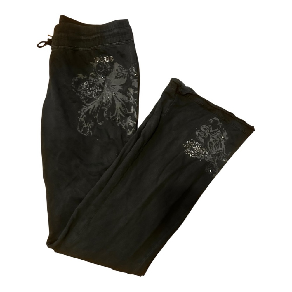 EUC BCBGMaxAria Black Printed Sweats With Rhinestones Large